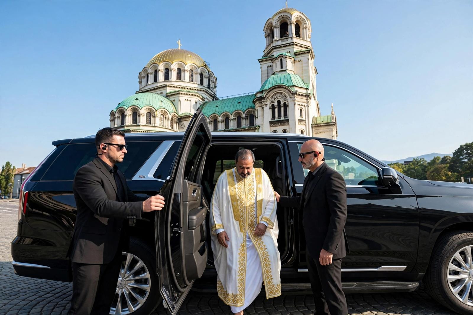 Executive arrival supported by close protection professionals